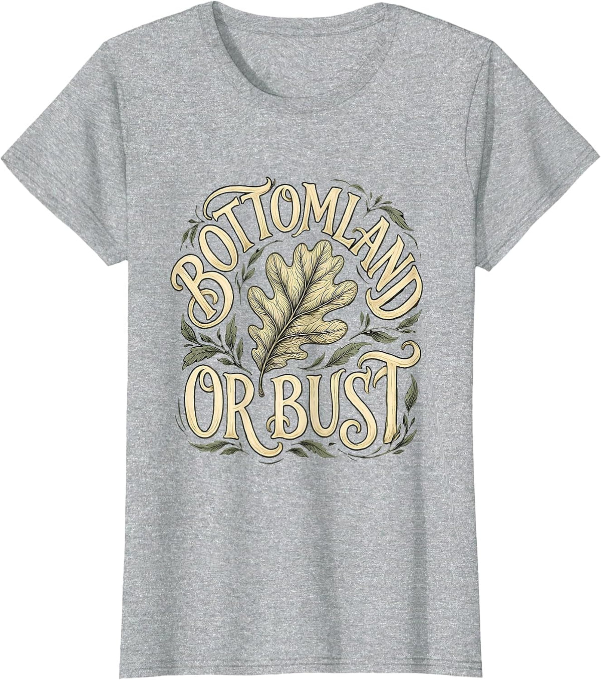 Women's Bottomland or Bust Camo Hunting Design T-Shirt - Heather Grey