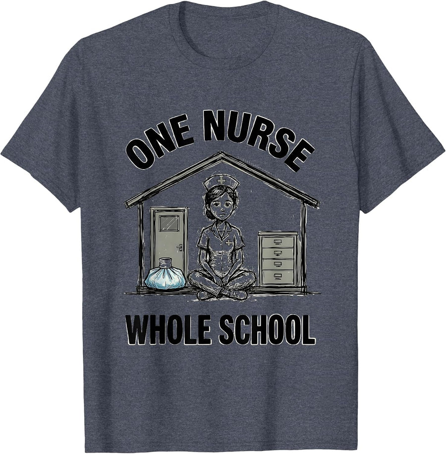 One Nurse Whole School Hand-Sketched Nurse Appreciation Gift T-Shirt - Heather Blue