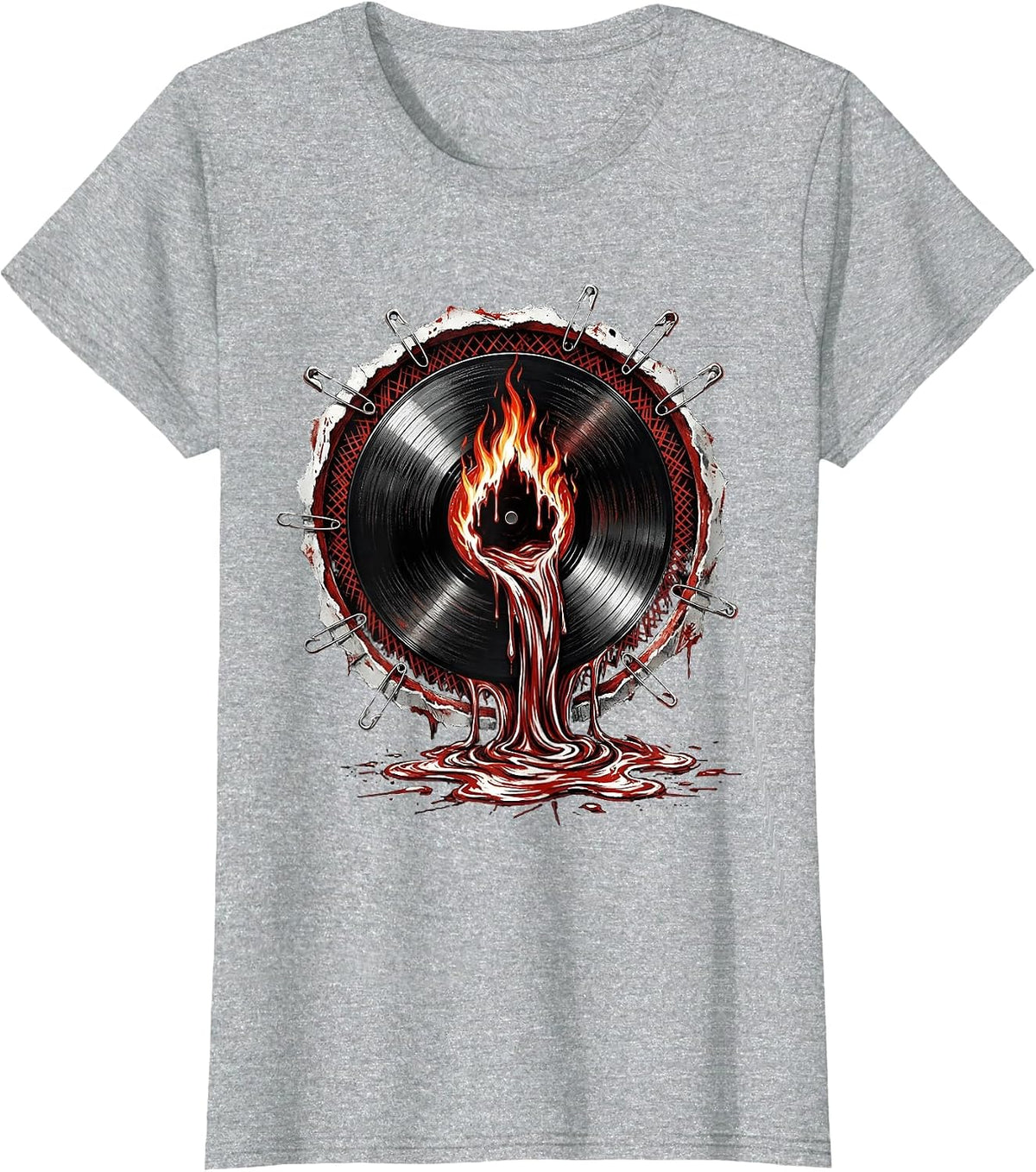 Melting Vinyl Record Rock Music Graphic T-Shirt - Heather Grey