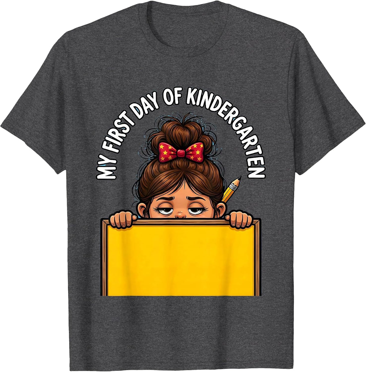 Men's My First Day of Kindergarten Funny Messy Bun Back to School T-Shirt - Dark Heather Grey