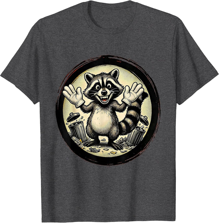 Men's Raccoon Trash Can Chaos Funny Animal Graphic T-Shirt - Dark Heather Grey