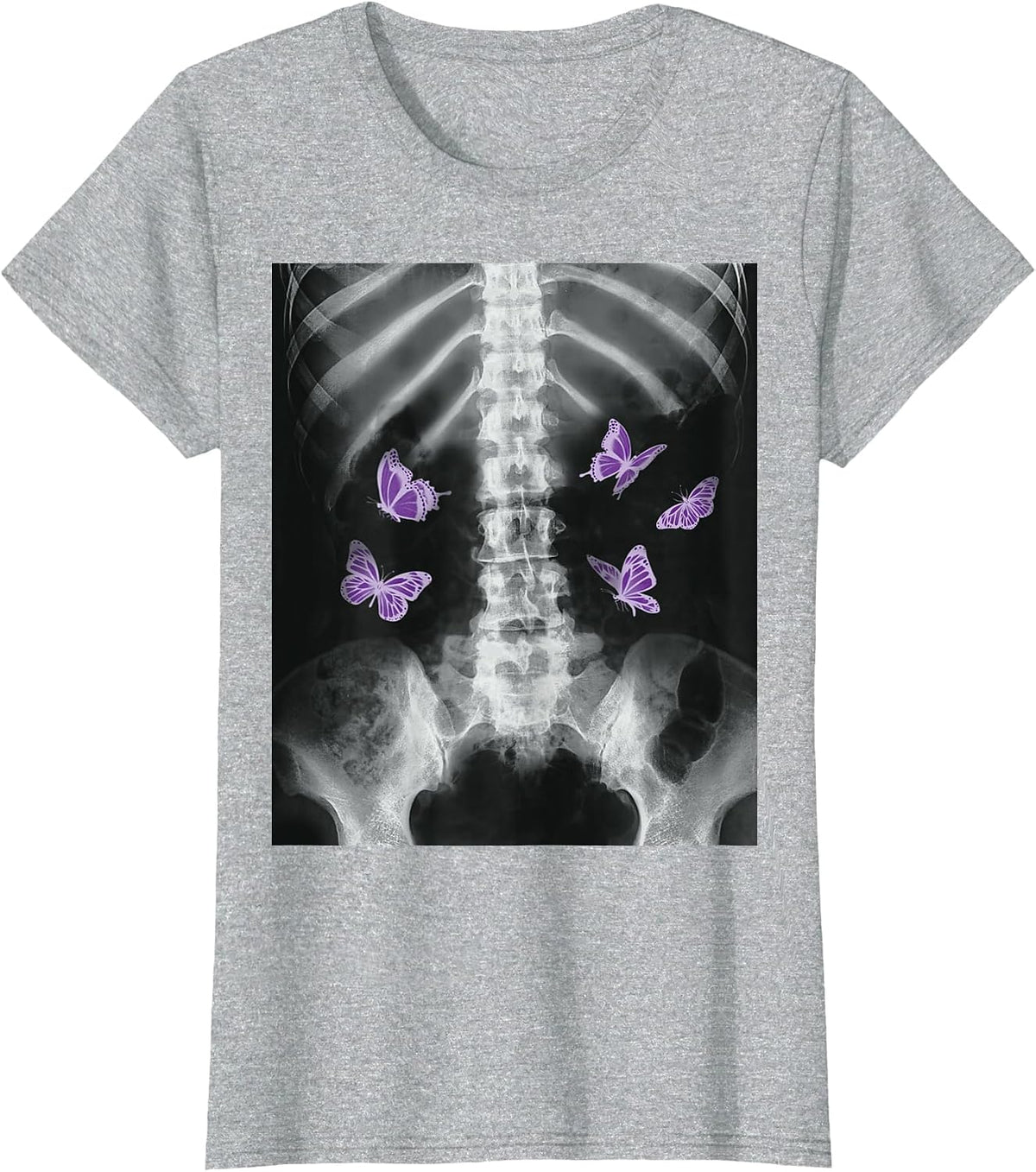 Egirl Xray Skeleton Pink Butterfly Harajuku y2k Dark Grunge T-Shirt - Heather Grey