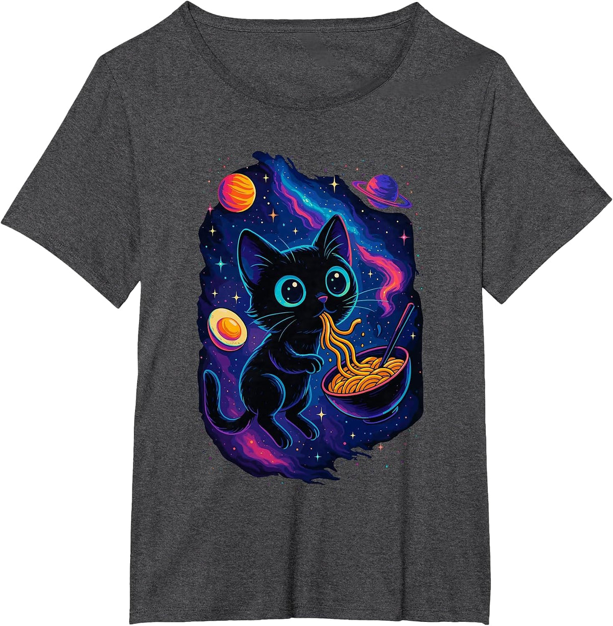 Cat Ramen Shirt, Vintage Japanese Ramen Lovers T-Shirt - Dark Heather Grey