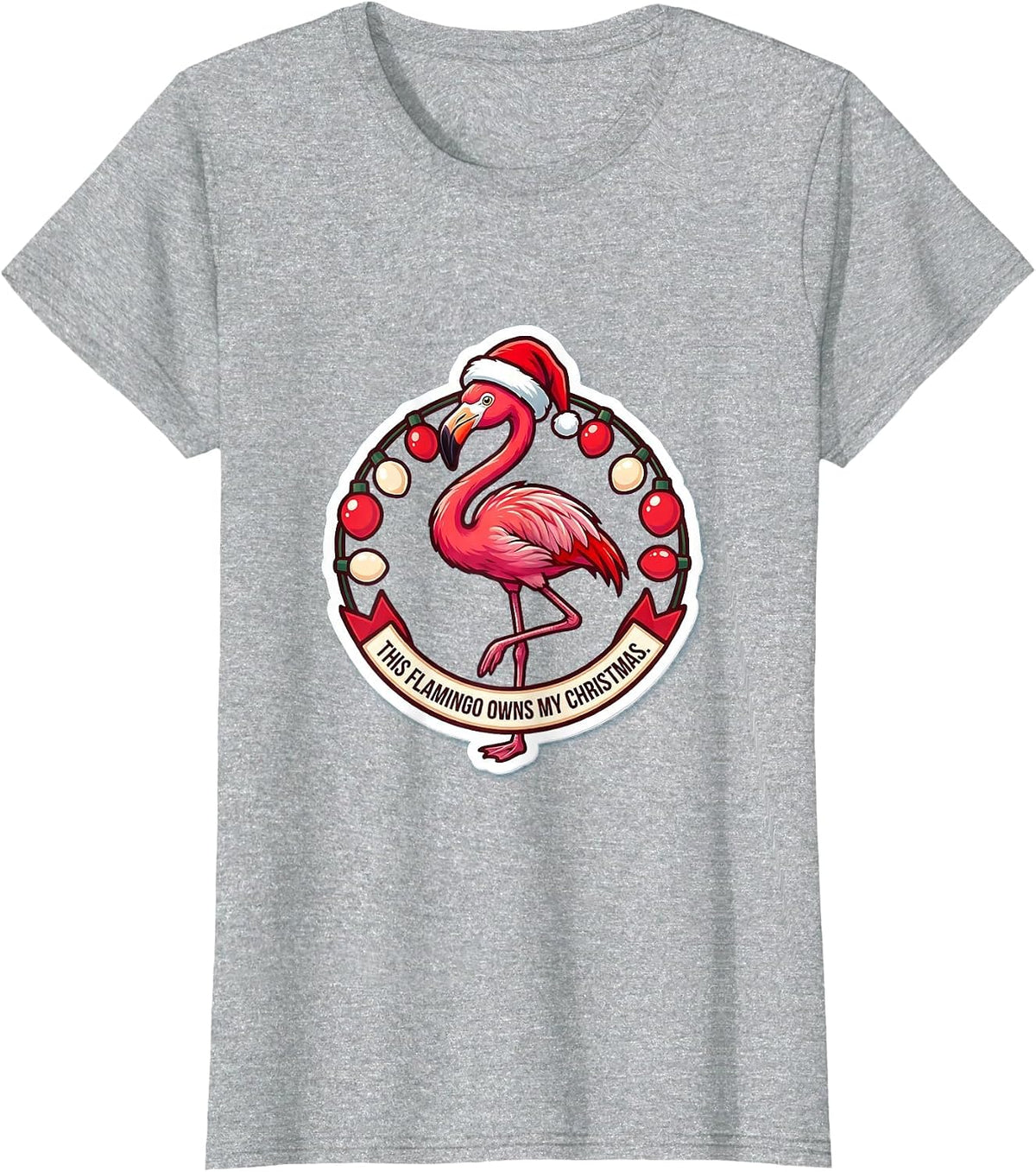 Women's This Flamingo Owns My Christmas Funny Animal Christmas T-Shirt - Heather Grey