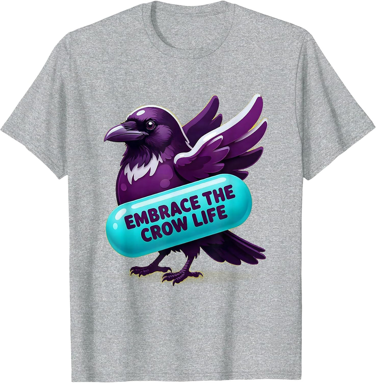 Men's Embrace the Crow Life Dark Bird Design T-Shirt - Heather Grey