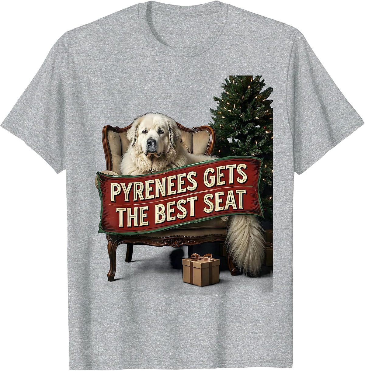 Men's Pyrenees Gets The Best Seat Funny Christmas Dog Breed Lover T-Shirt - Heather Grey