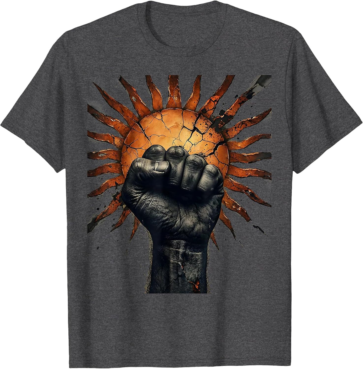 Men's Labor Day Raised Fist Sunset Worker Pride T-Shirt - Dark Heather Grey