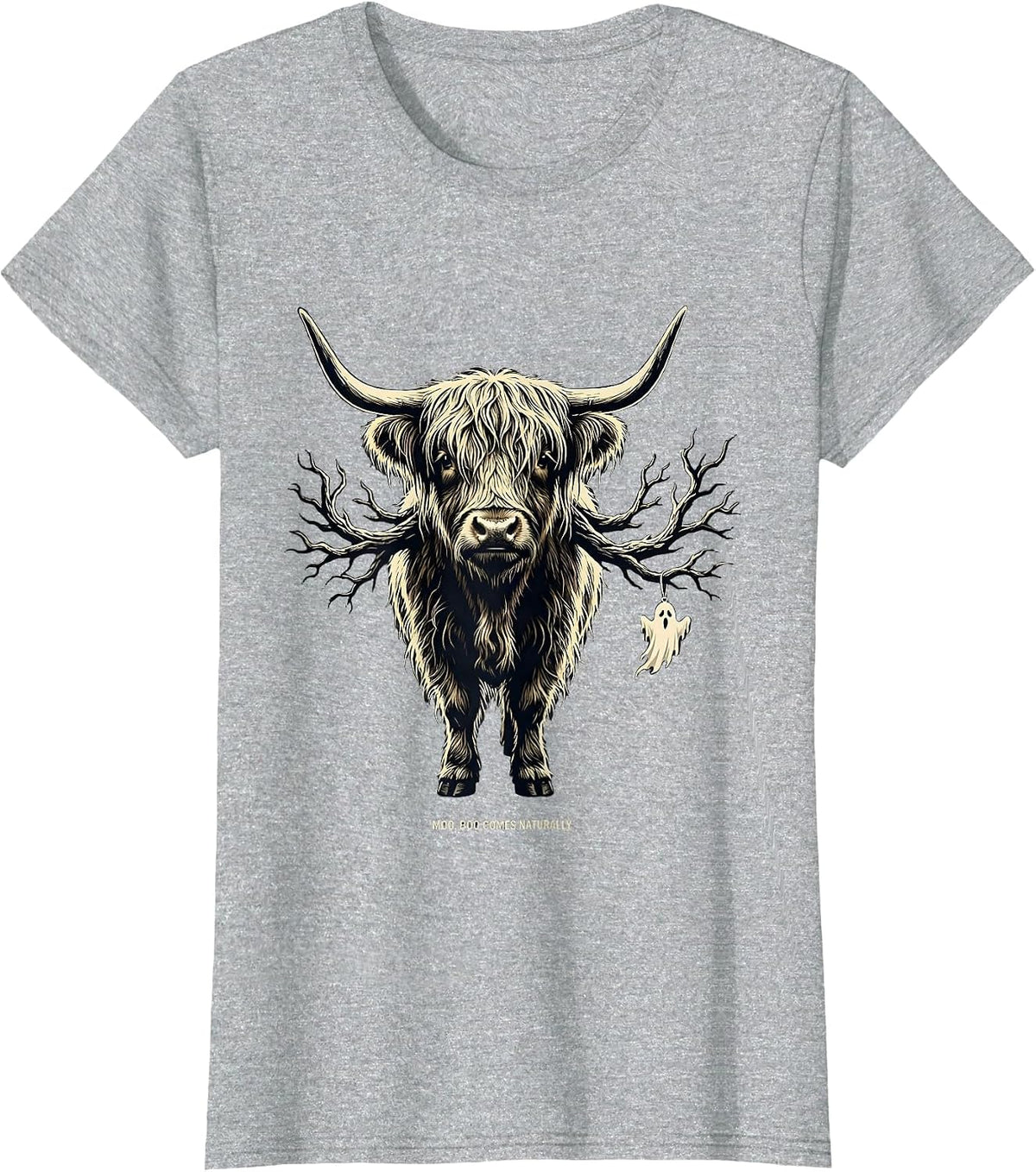 Women's Moo Boo Comes Naturally Funny Highland Cow Halloween Costume T-Shirt - Heather Grey