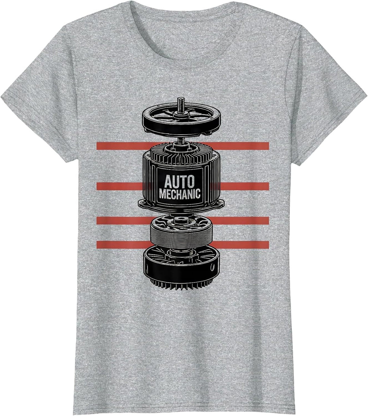 Auto Mechanic Exploded Alternator American Flag Mechanic T-Shirt - Heather Grey