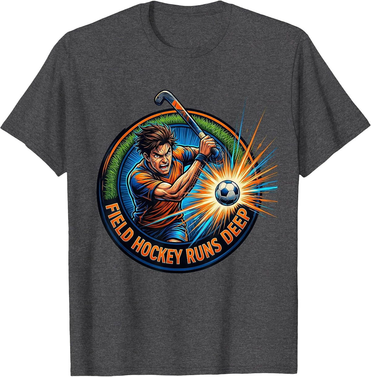 Field Hockey Runs Deep Passionate Player Design T-Shirt - Dark Heather Grey