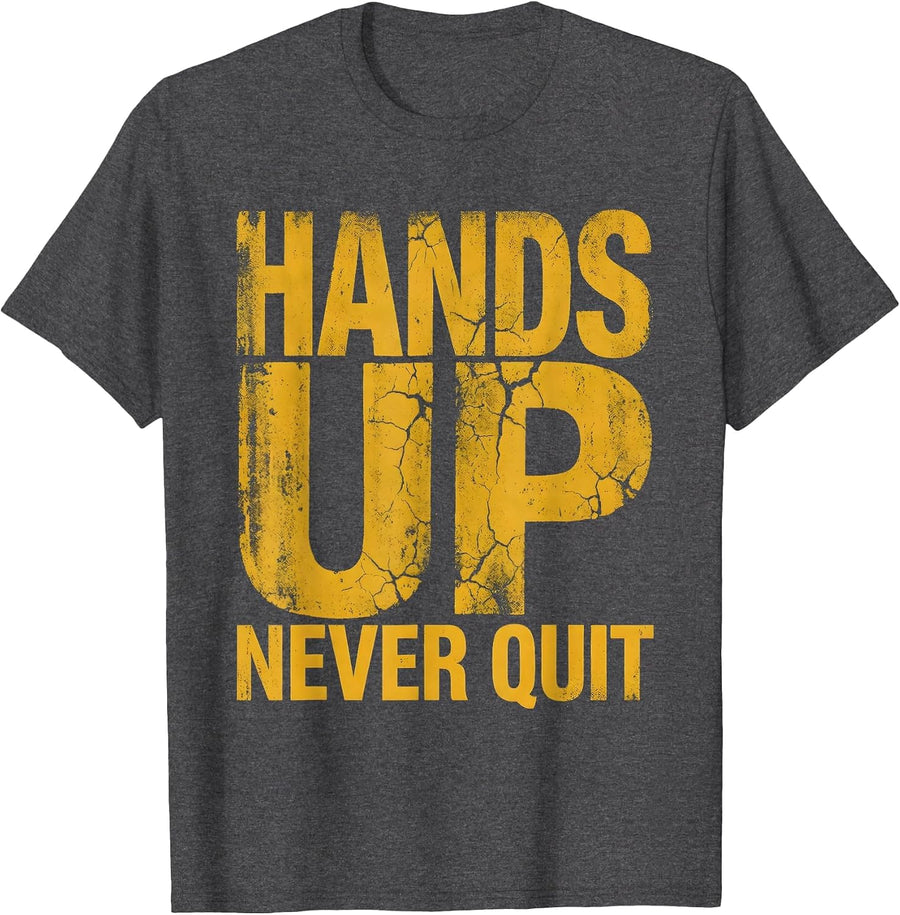 Hands Up Never Quit Boxing Fighter Design T-Shirt, Men, Dark Heather Grey, Small - As Pictured