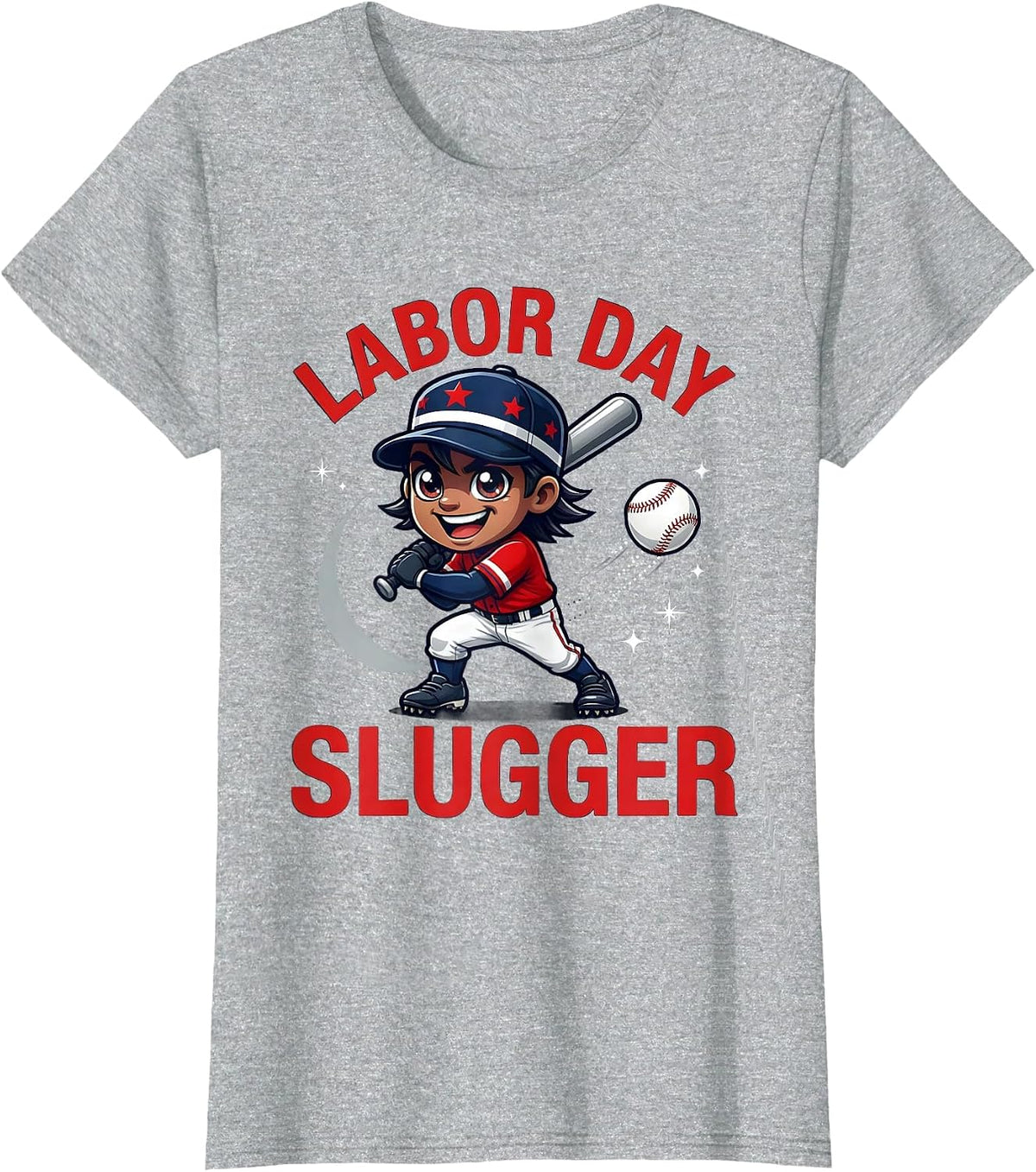 LABOR DAY SLUGGER Funny Baseball Player Fourth of July T-Shirt - Heather Grey