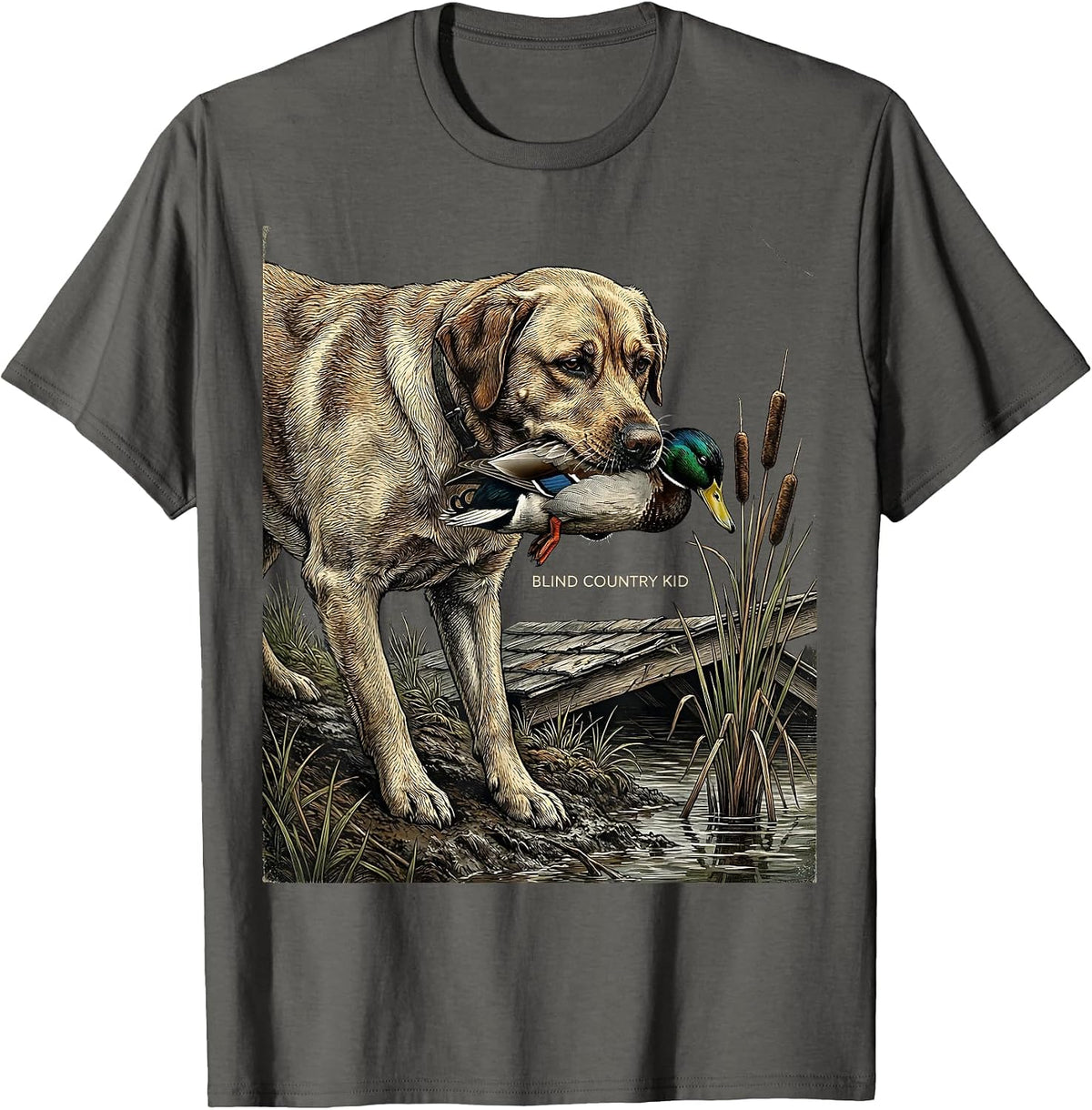 Blind Country Kid Vintage Labrador Hunting Dog Waterfowl T-Shirt - Asphalt Grey