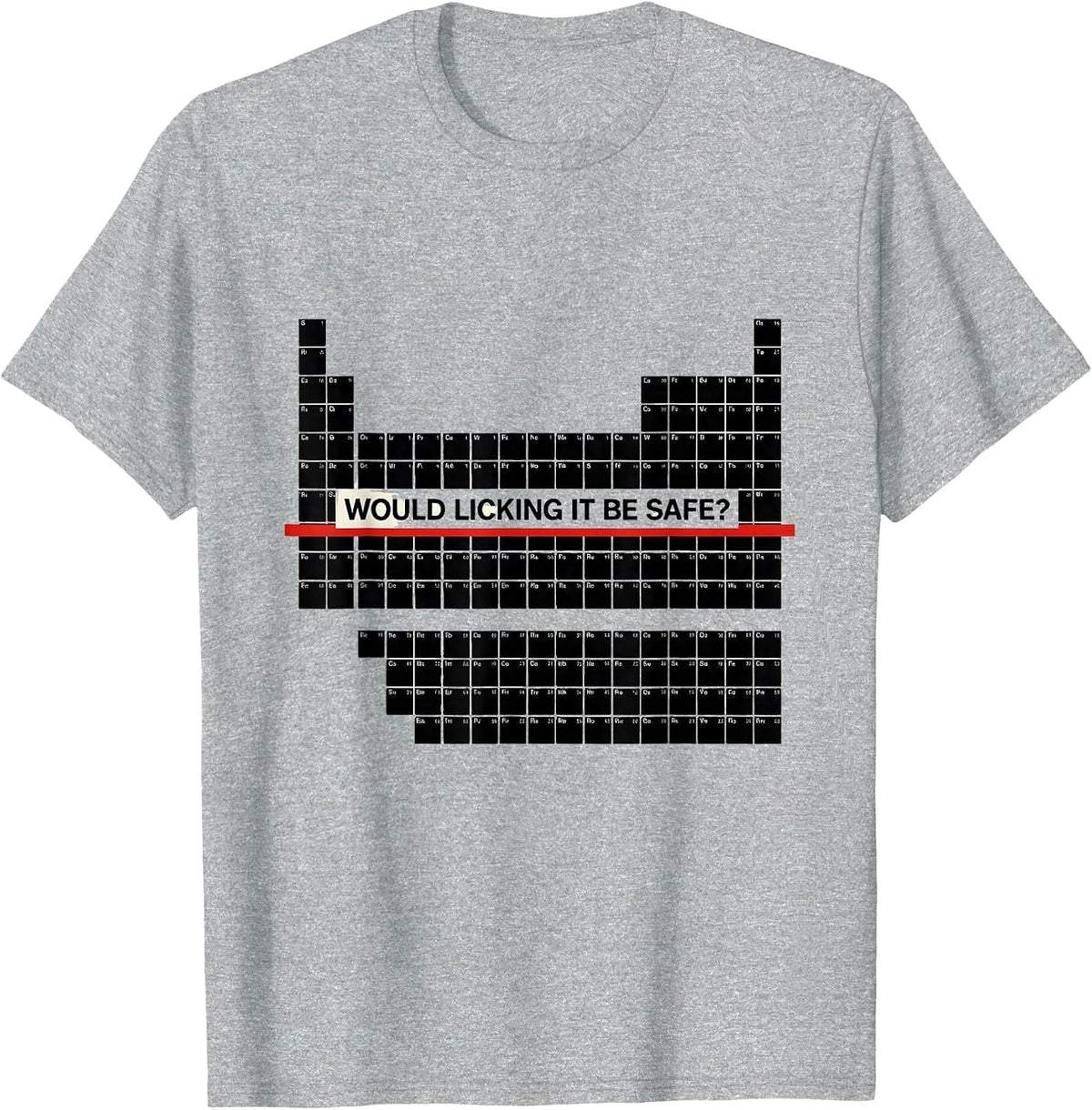 Men's Would Licking It Be Safe? Funny Periodic Table Chemistry T-Shirt - Heather Grey