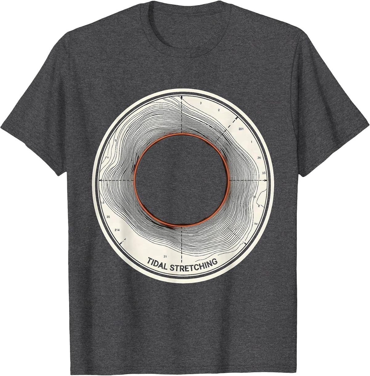 Men's Tidal Stretching Topographic Contour Black Hole Astrophysics T-Shirt - Dark Heather Grey