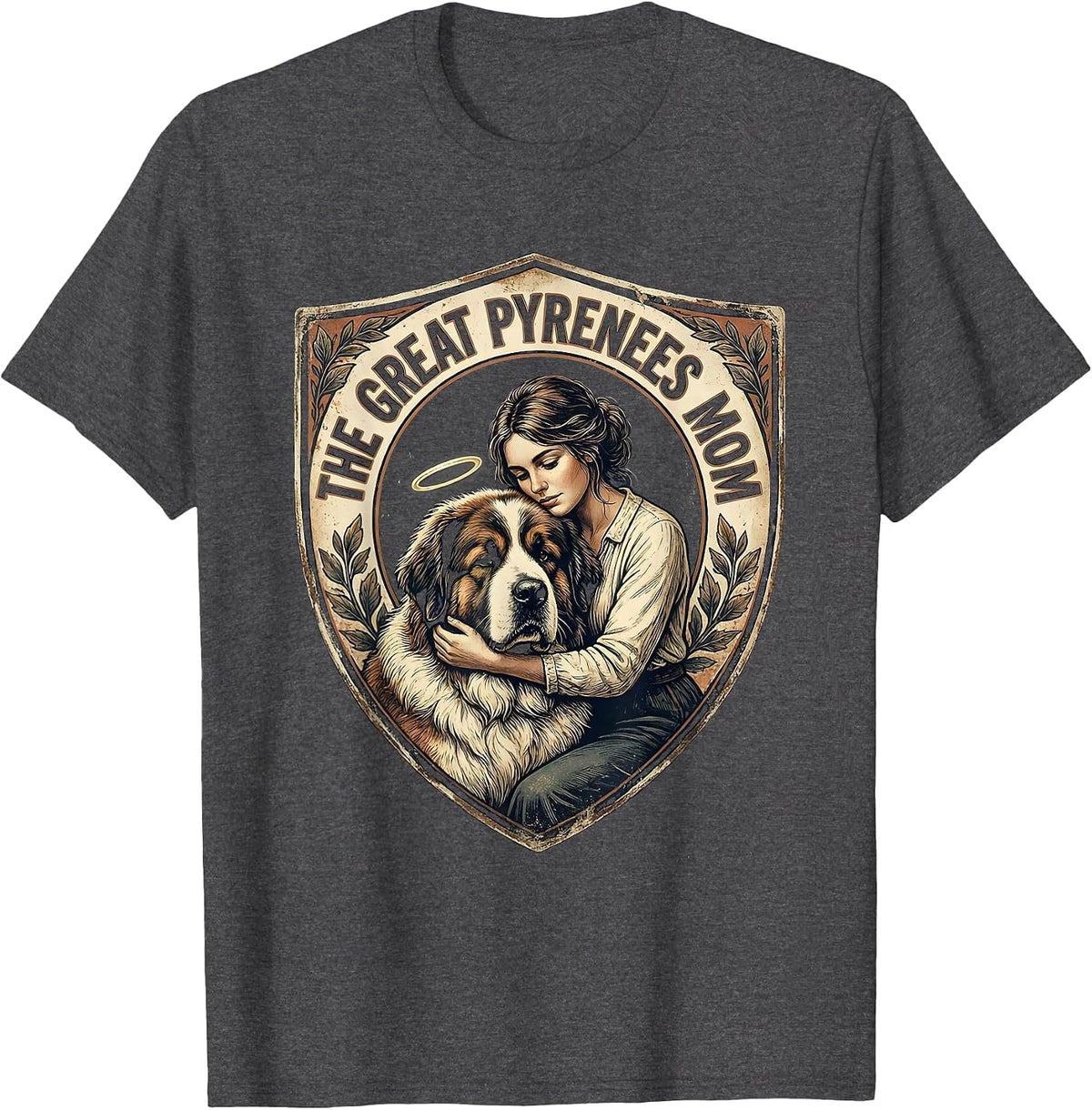 Men's The Great Pyrenees Mom Vintage Dog Mom Tarot Card Portrait T-Shirt - Dark Heather Grey