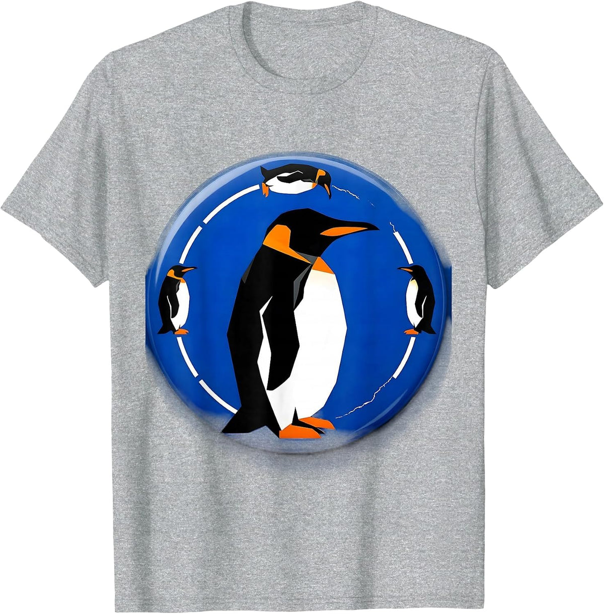 Men's Sealed Penguin Badge Geometric Penguin Lover Gift T-Shirt - Heather Grey