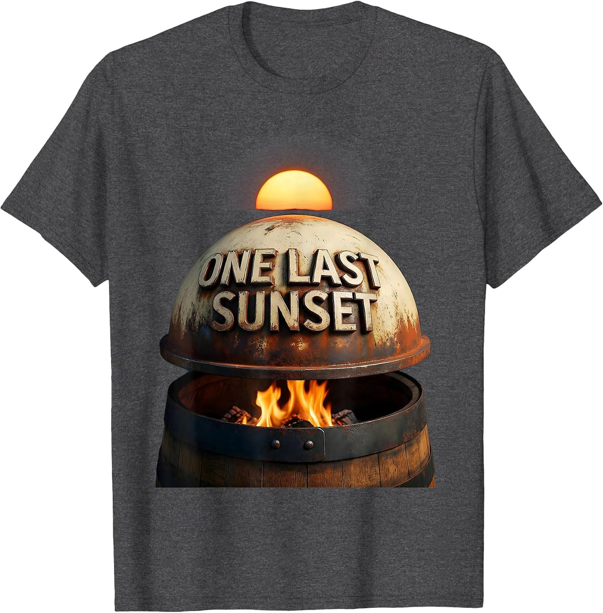 One Last Sunset Vintage BBQ Grill Dad Last Cookout Of Summer T-Shirt - Dark Heather Grey
