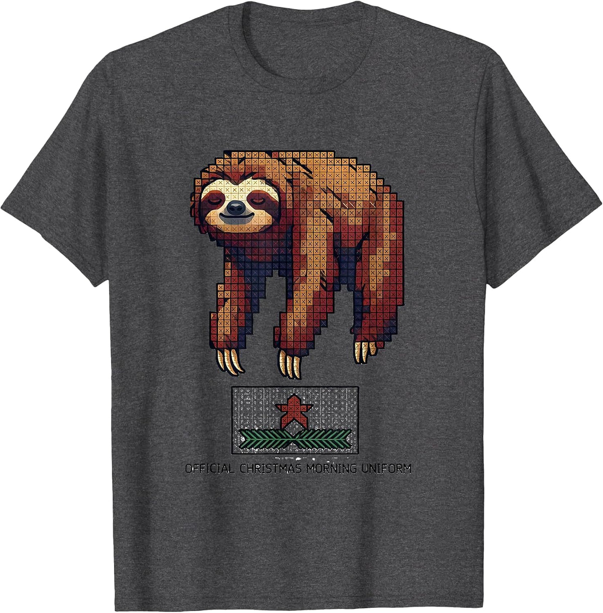 Men's Official Christmas Morning Uniform Funny Sloth Lover Ugly T-Shirt - Dark Heather Grey