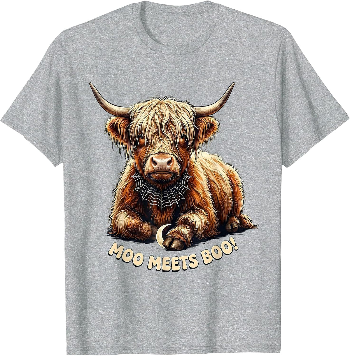 Men's Moo Meets Boo! Funny Highland Cow Fall Halloween Seasonal T-Shirt - Heather Grey