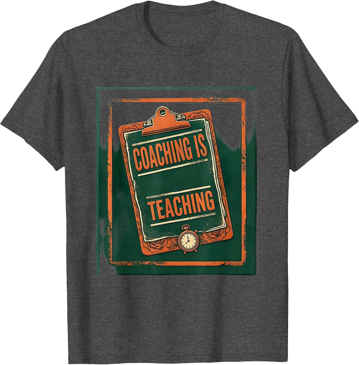 Coaching Is Teaching Rubber Stamp Coach Leopard Appreciation T-Shirt - Dark Heather Grey