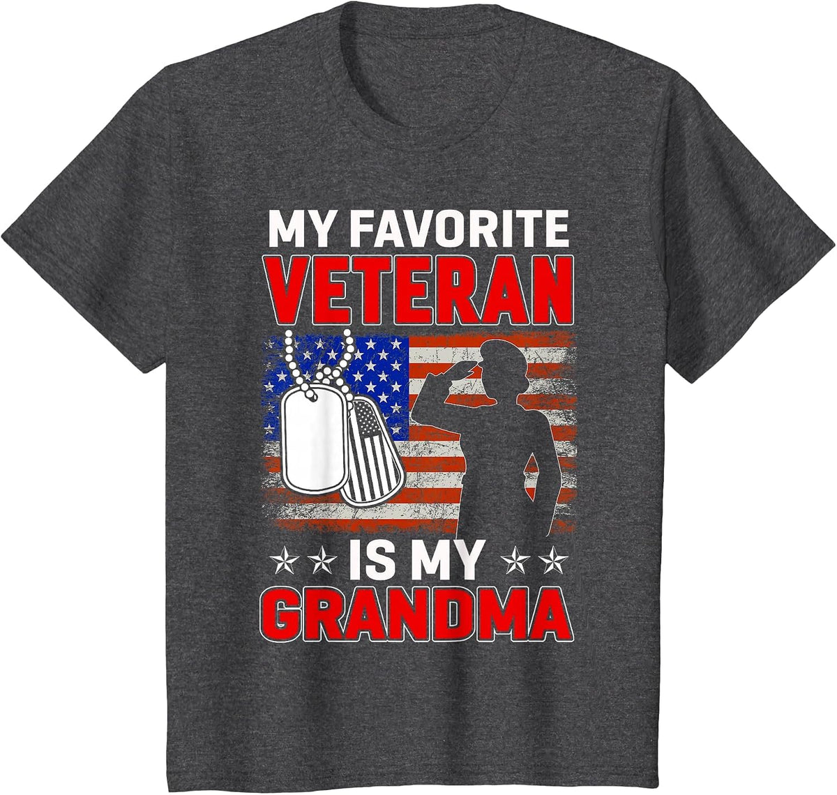 My Favorite Veteran is My Grandma USA Flag Veterans Day T-Shirt - Dark Heather Grey