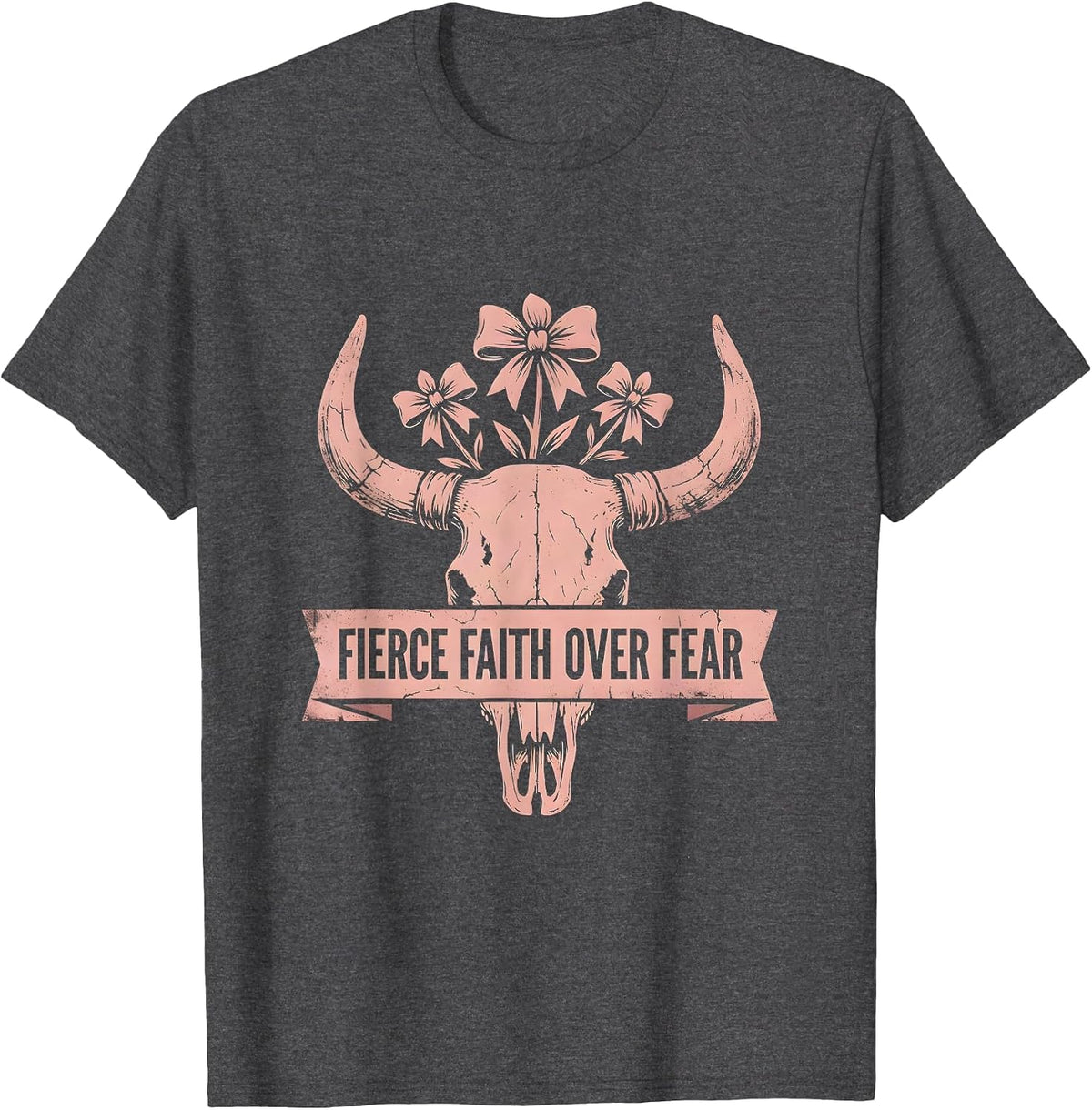 Men's Fierce Faith Over Fear Pink October Design T-Shirt - Dark Heather Grey