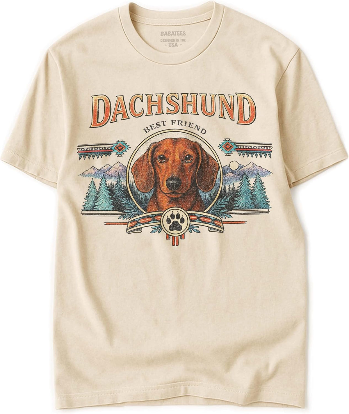 Dog Breed Tshirt for Men & Women - Wilderness Artwork - 100% Natural, Raw, Undyed, Heavyweight Cotton - Dachshund