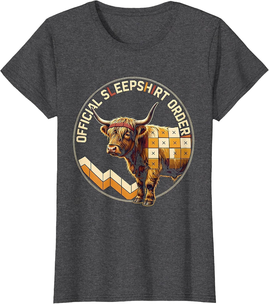 Women's Official Sleepshirt Order Highland Cow Cozy Whimsical Humor T-Shirt - Dark Heather Grey