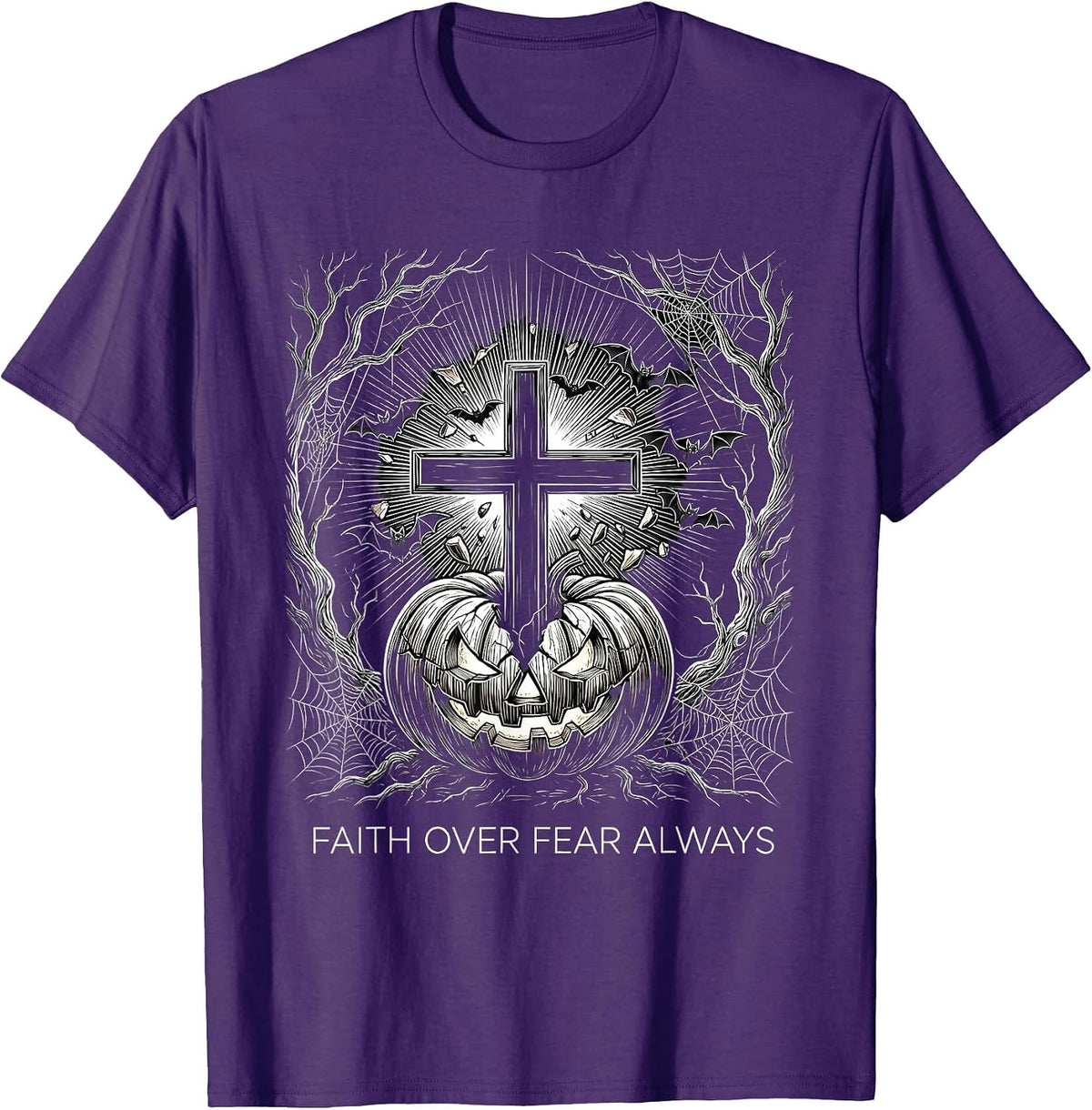 Faith Over Fear Always Christian Halloween Design T-Shirt - Purple