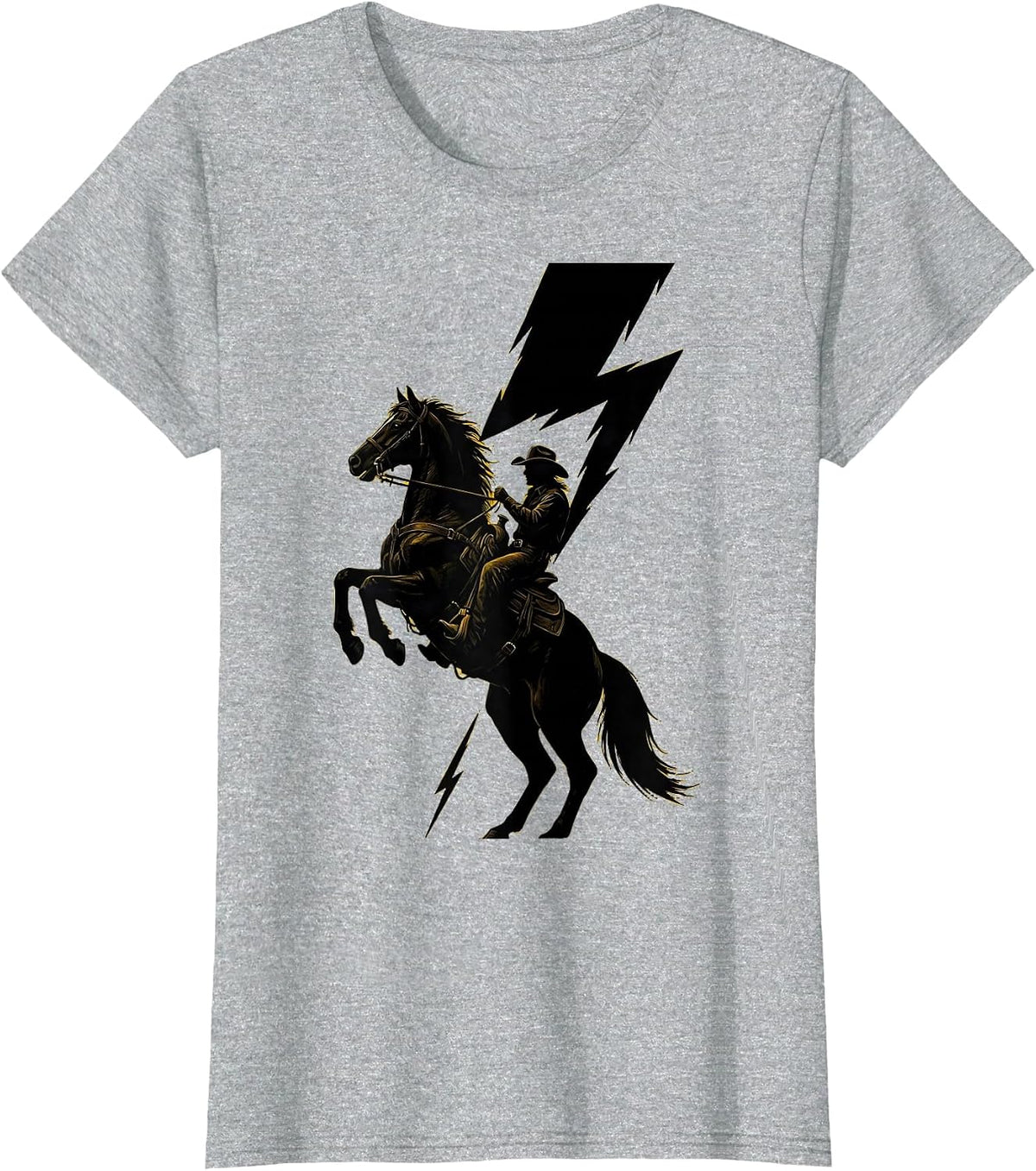 Women's Rearing Horse Lightning Bolt Cowboy Design T-Shirt - Heather Grey