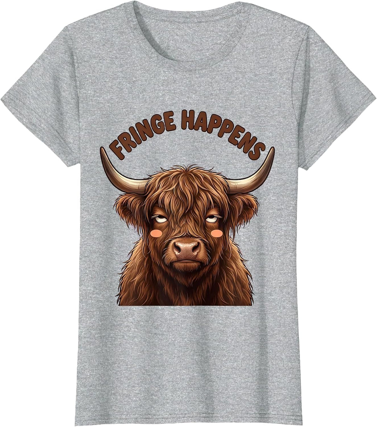 Fringe Happens Cute Kawaii Highland Cow Farm Animal Lover T-Shirt - Heather Grey