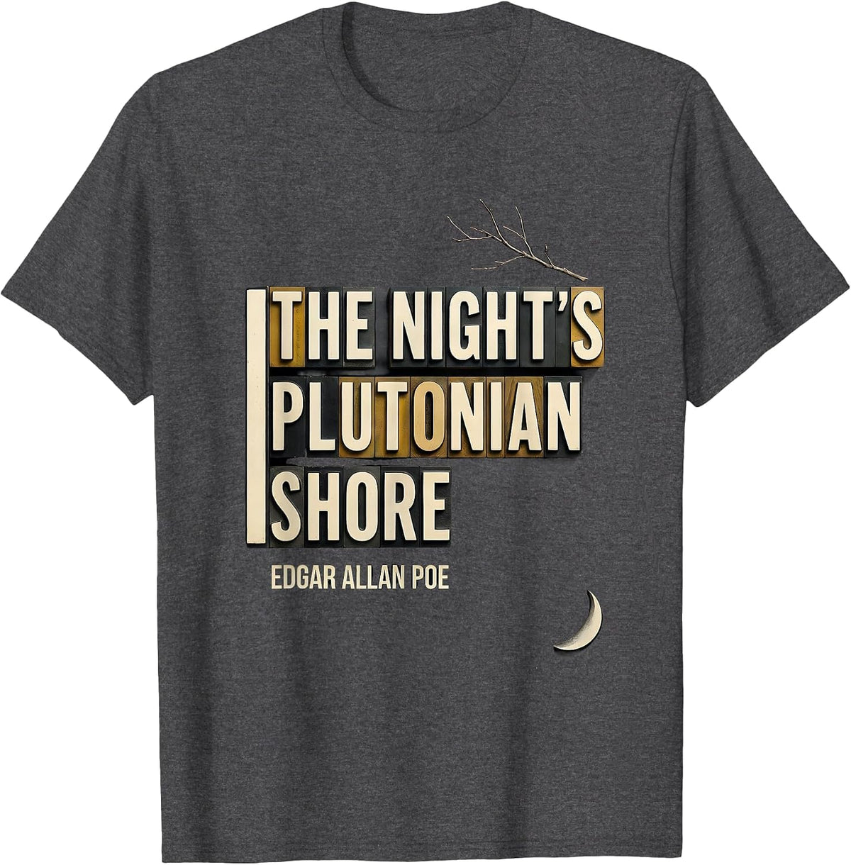 Men's The Night's Plutonian Shore Edgar Allan Poe Gothic T-Shirt - Dark Heather Grey