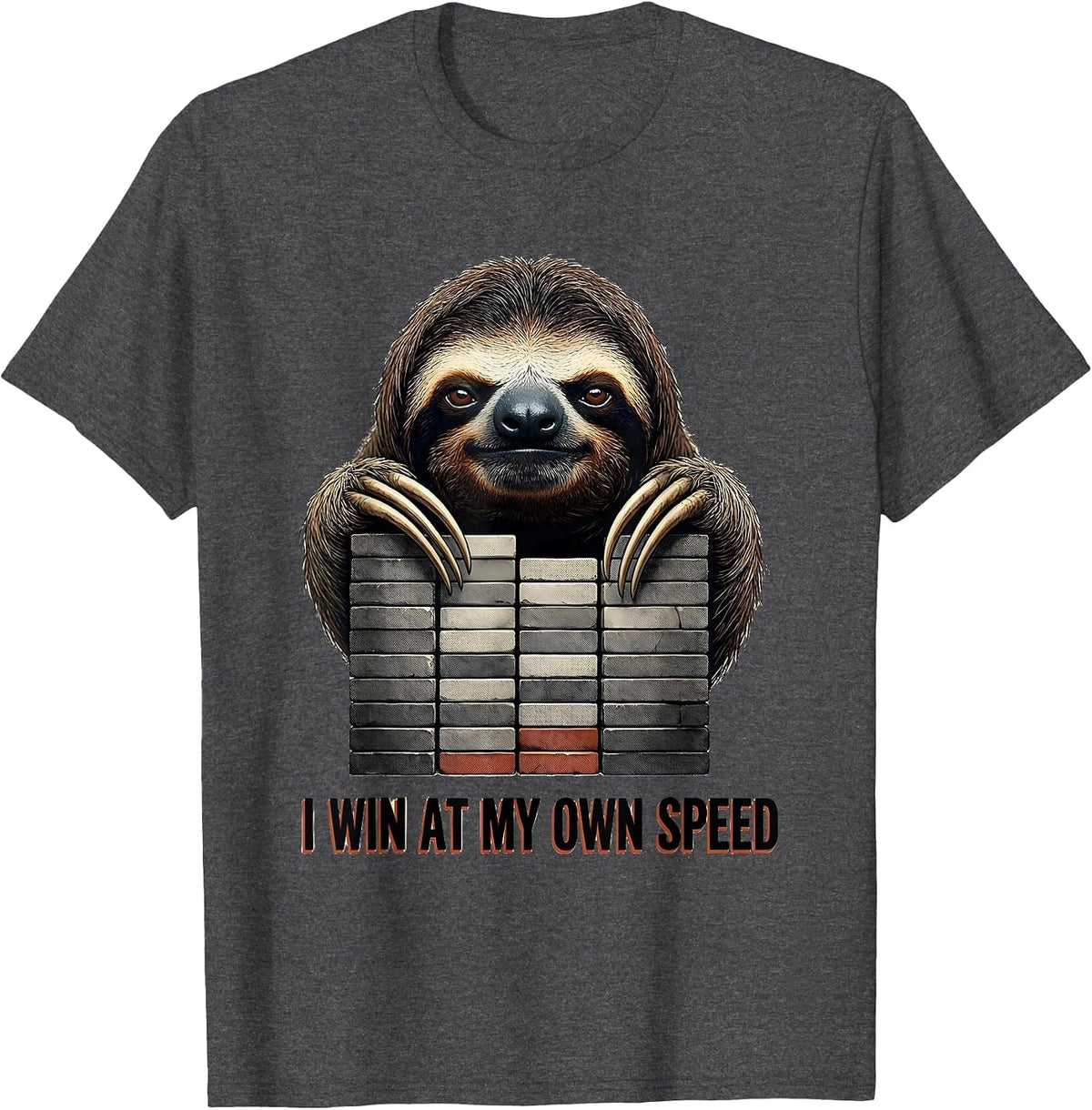 I Win At My Own Speed Funny Sloth Lover Humor T-Shirt - Dark Heather Grey
