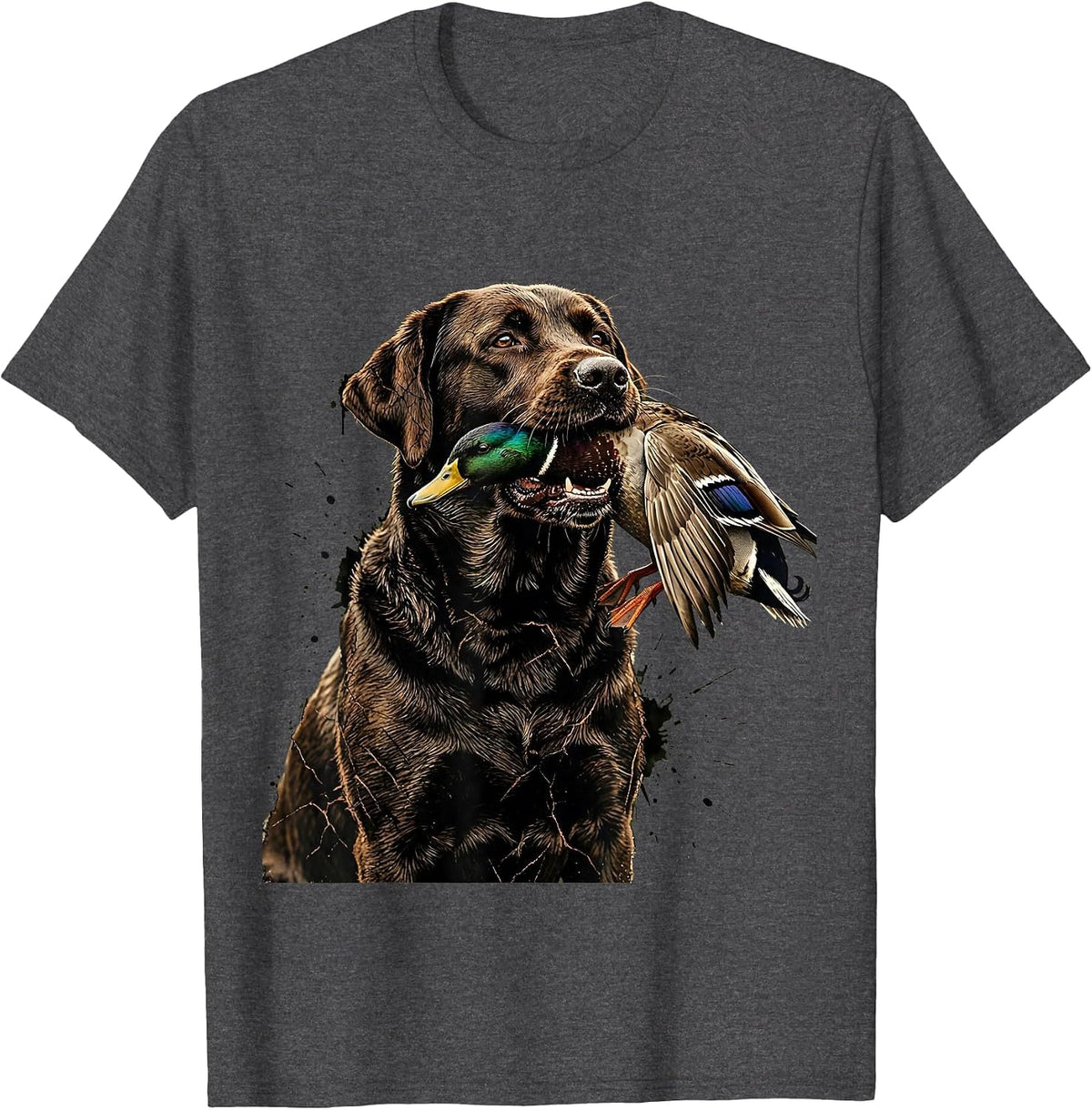 Men's Labrador Retriever Carrying Mallard Duck Graphic T-Shirt - Dark Heather Grey