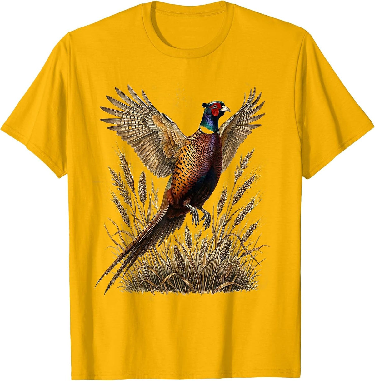 Men's Pheasant Burst Fall Hunting Graphic Design T-Shirt - Golden Yellow