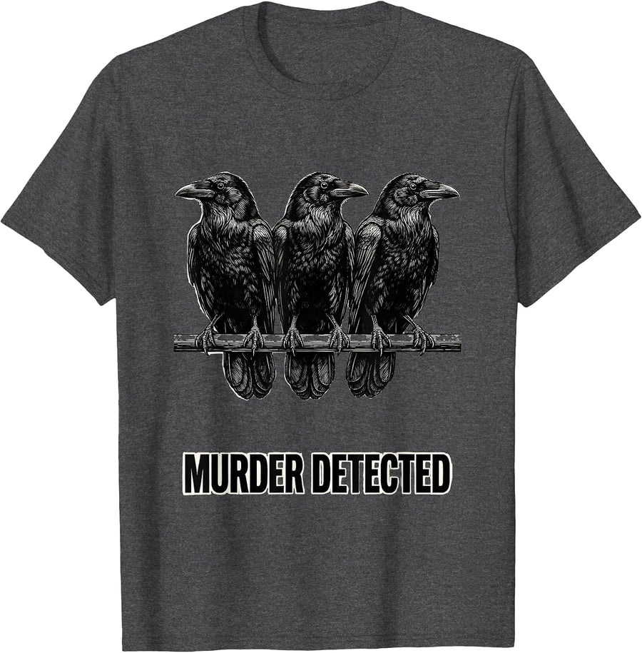 Men's Murder Detected Dark Humor Gothic Crow Raven Bird Lover T-Shirt - Dark Heather Grey