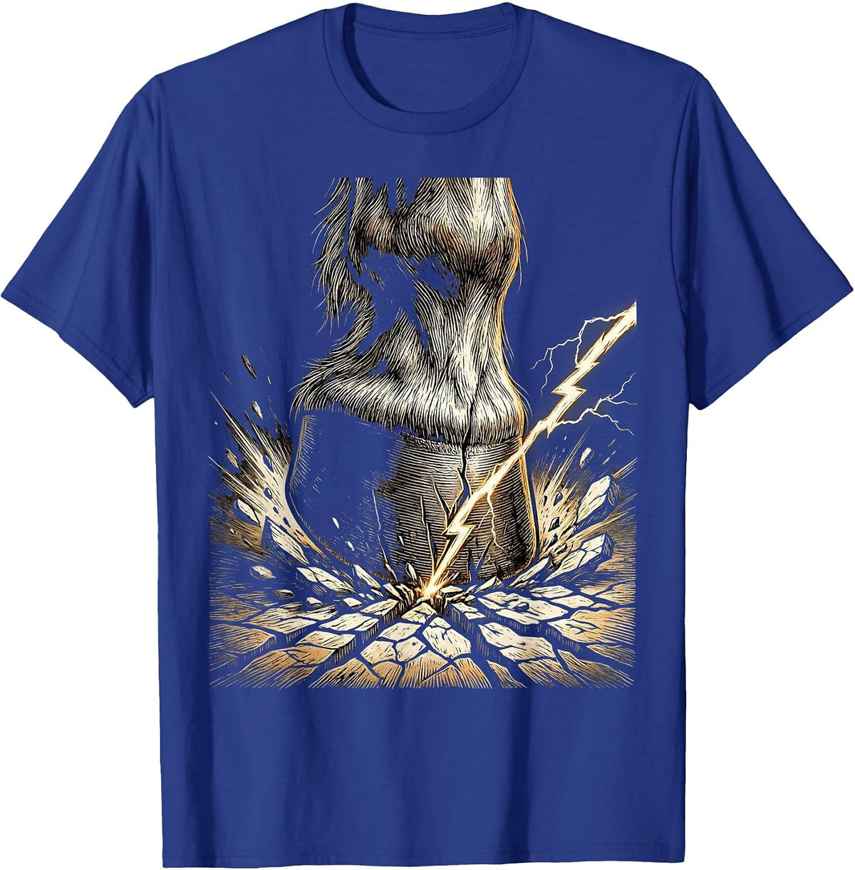 Horse Hoof Lightning Bolt Strike Graphic Tee T-Shirt - Royal Blue