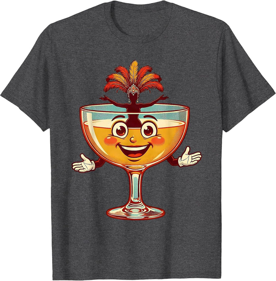 Men's Showgirl Silhouette Champagne Coupe Glass Graphic T-Shirt - Dark Heather Grey