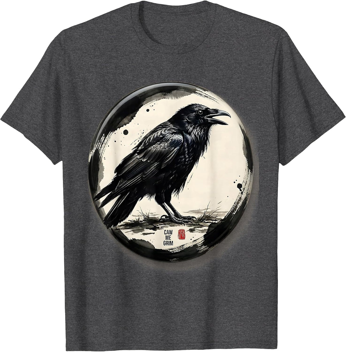 caw me grim Gothic Crow Bird Pun Humor Dark Humor T-Shirt - Dark Heather Grey