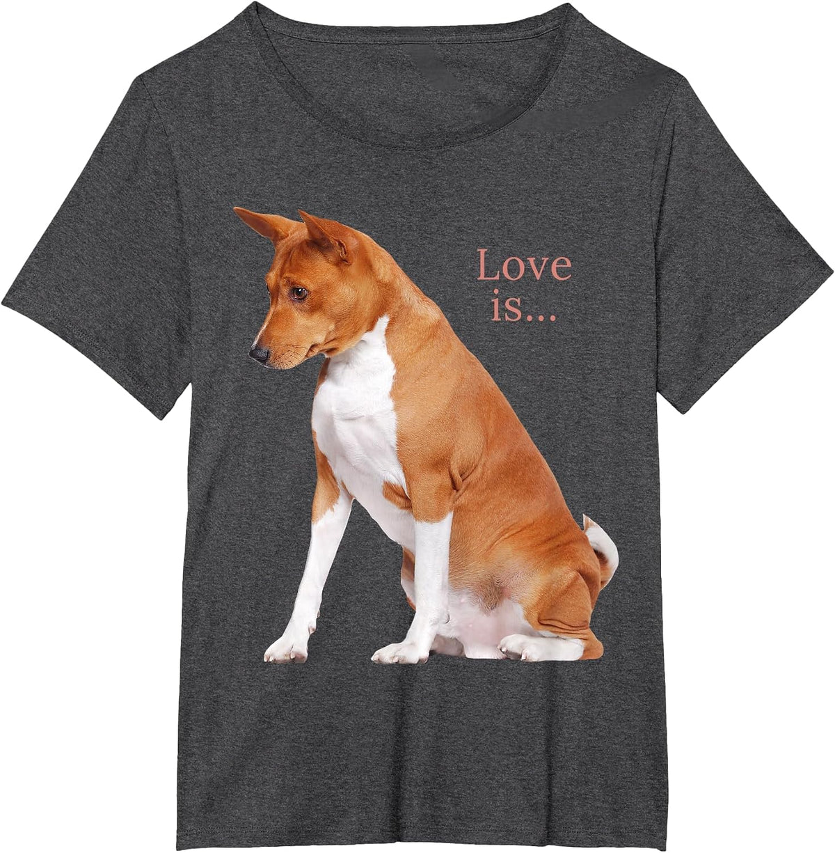 Basenji Shirt Dog Mom Dad Love Puppy Cute Love is Tee Pet T-Shirt - Dark Heather Grey