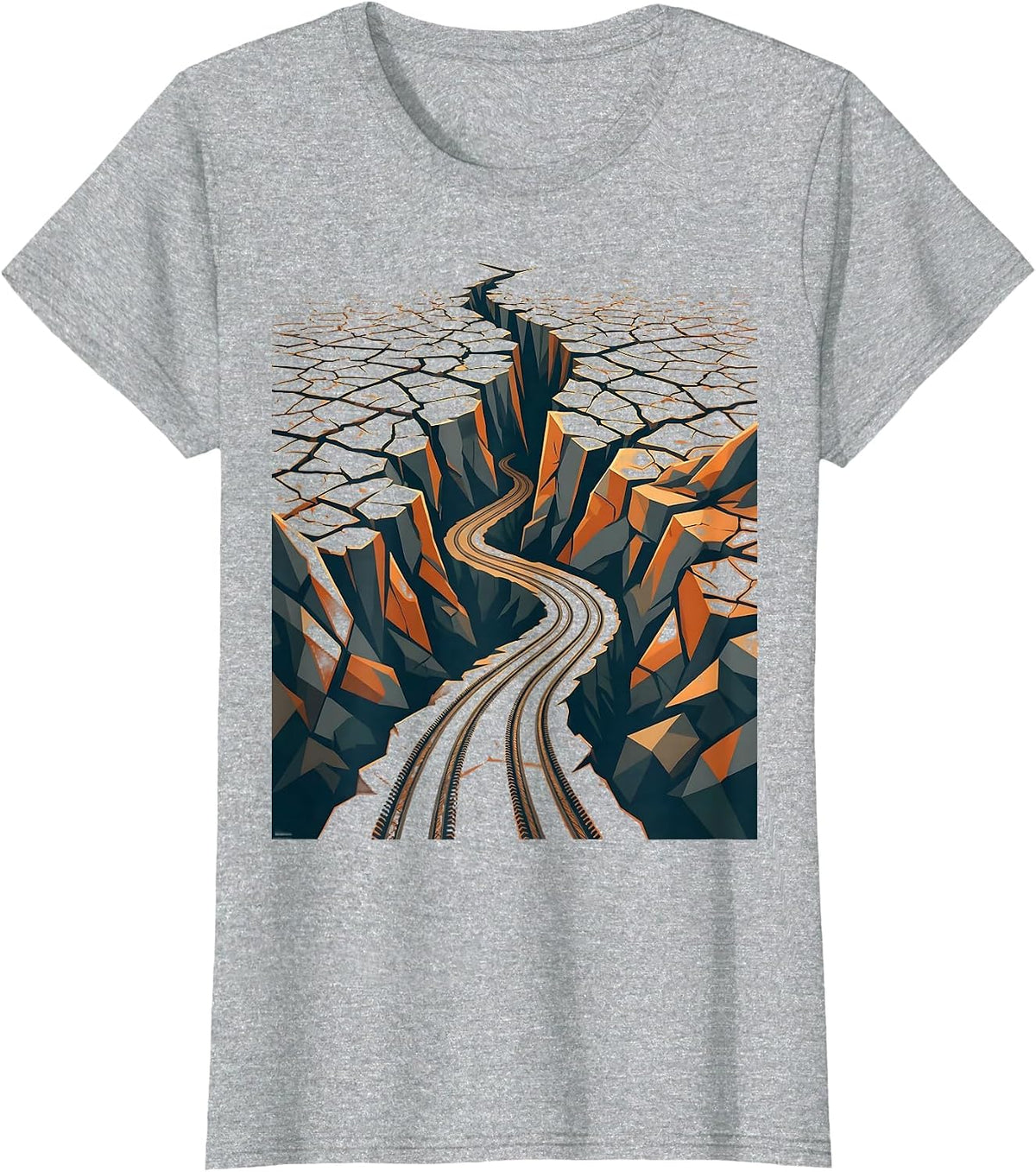 Cracked Earth Downhill MTB Trail Graphic T-Shirt - Heather Grey