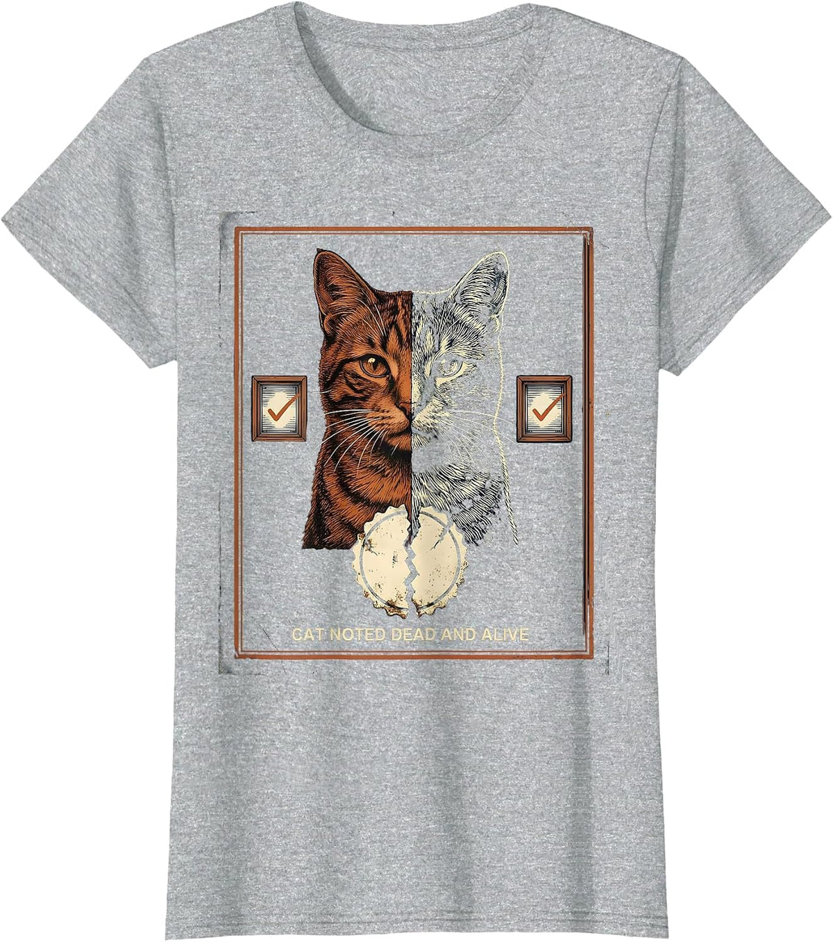 Women's Cat Noted Dead And Alive Vintage Quantum Physics Humor T-Shirt - Heather Grey