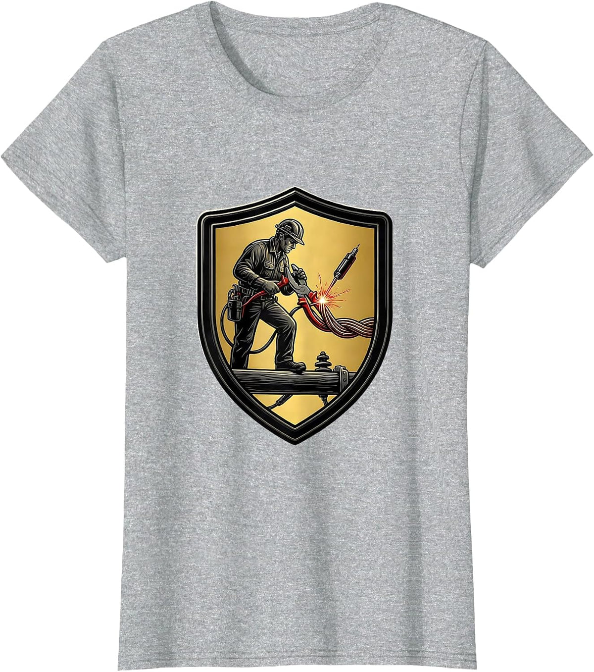 Sealed Lineman Shield Funny Electrician Trade Humor T-Shirt - Heather Grey