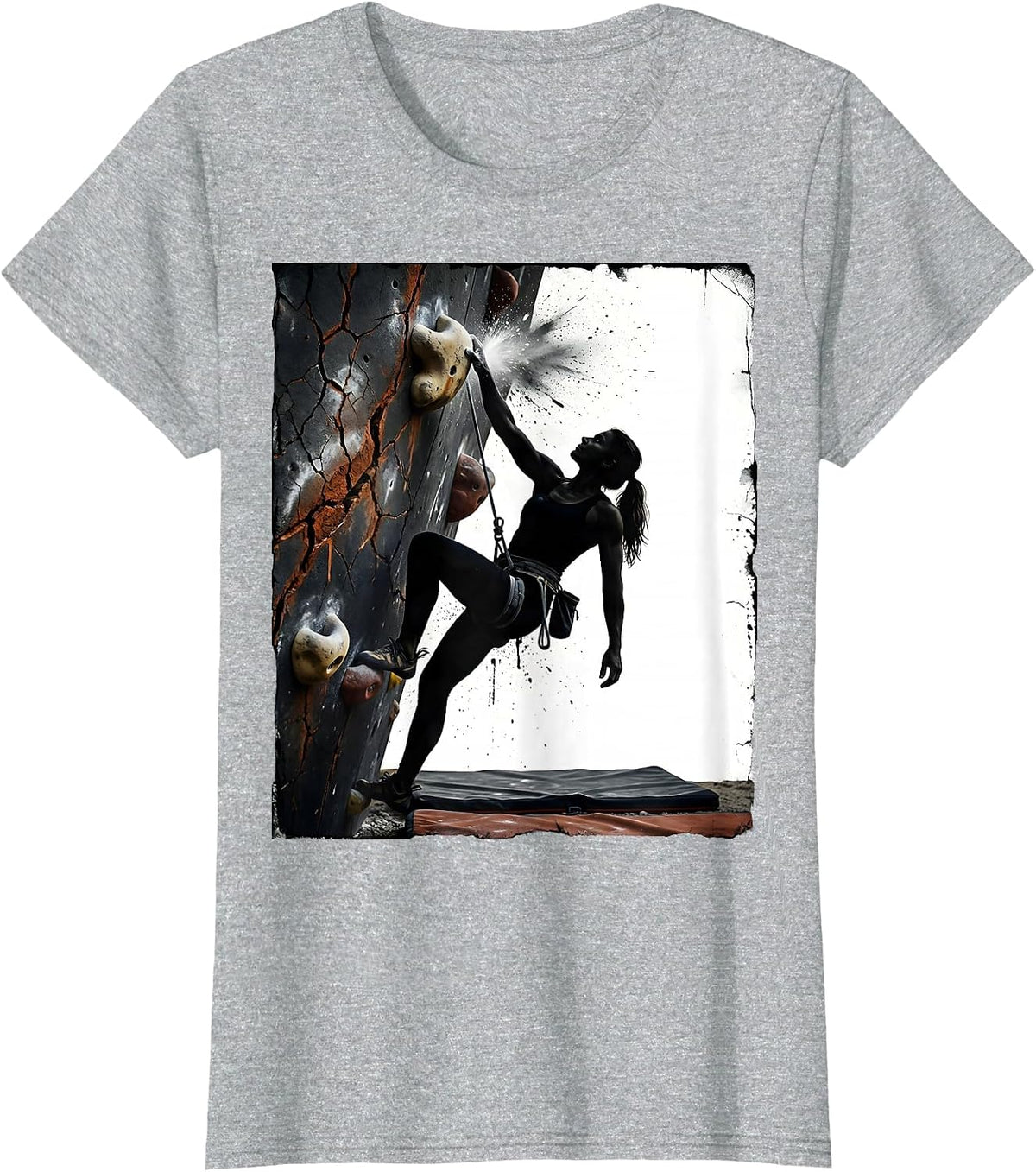 Women's Solid Woman Climber Distressed Bouldering Humor T-Shirt - Heather Grey