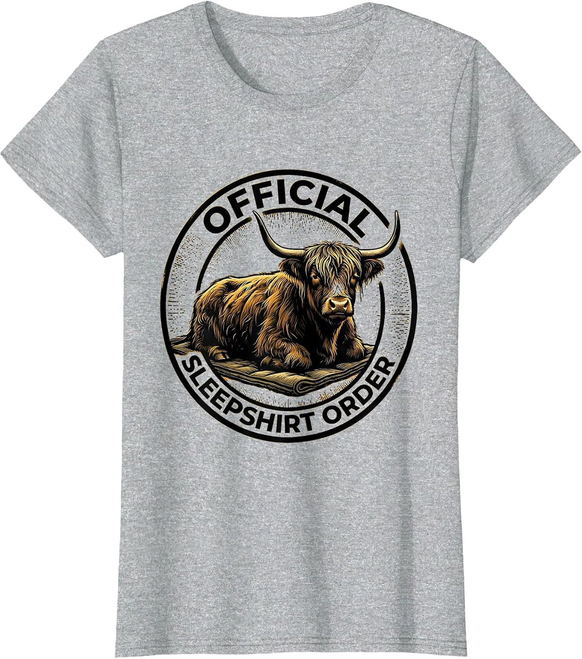 Women's Official Sleepshirt Order Highland Cow Cozy Farm Animal T-Shirt - Heather Grey