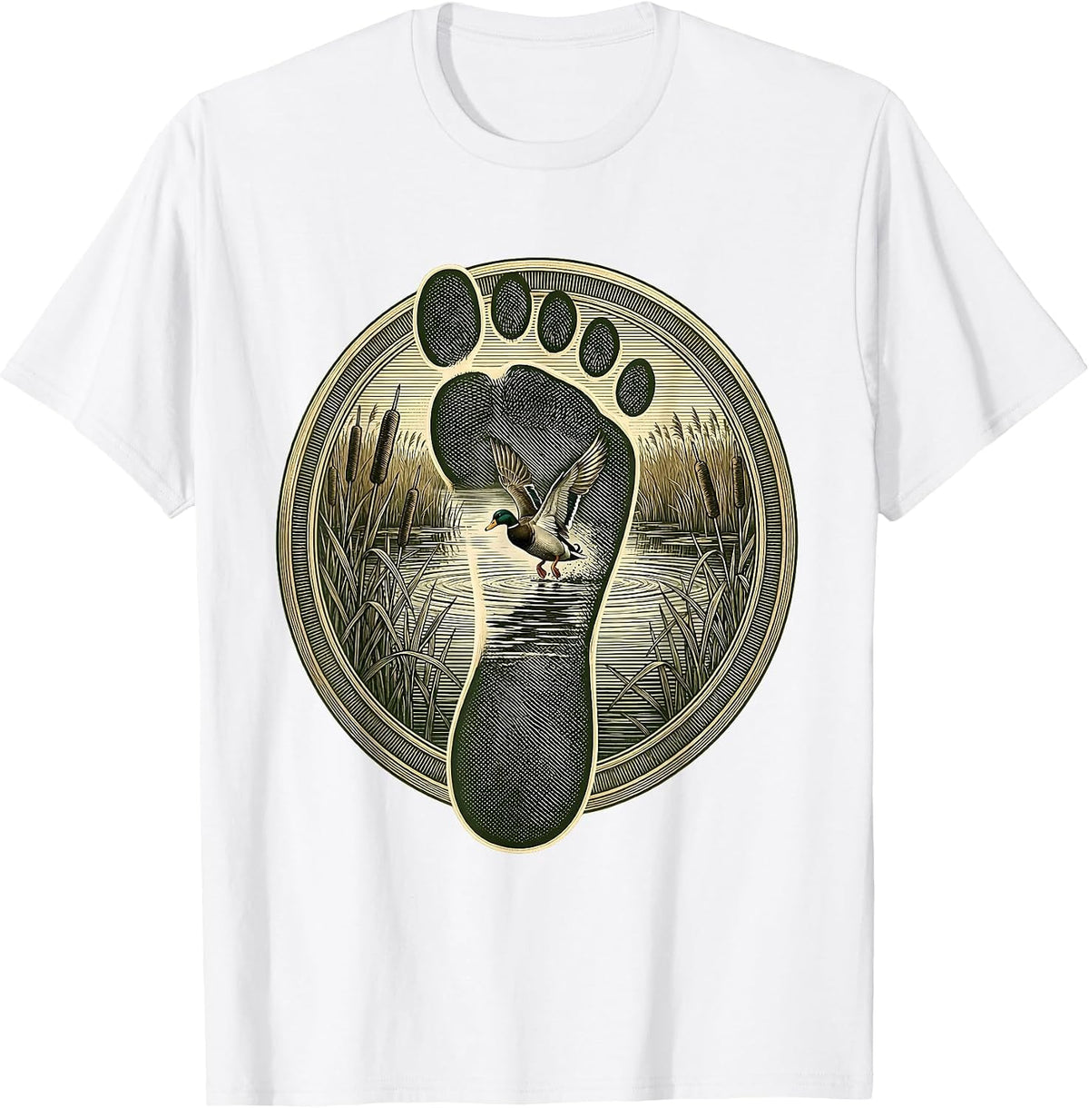 Men's Duck Camo Marsh Scene Duck Footprint Graphic T-Shirt - White
