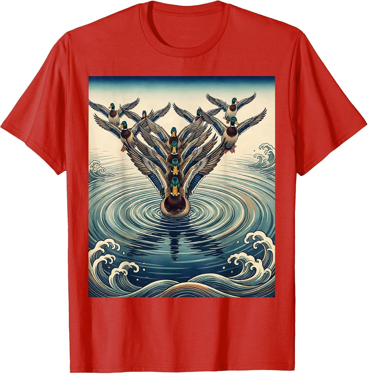 Men's Flock of Ducks V-Formation Overhead View T-Shirt - Red