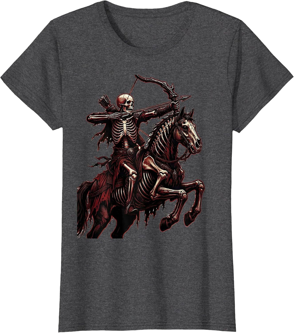 Women's Skeleton Archer on Horseback Drawing Bow T-Shirt - Dark Heather Grey