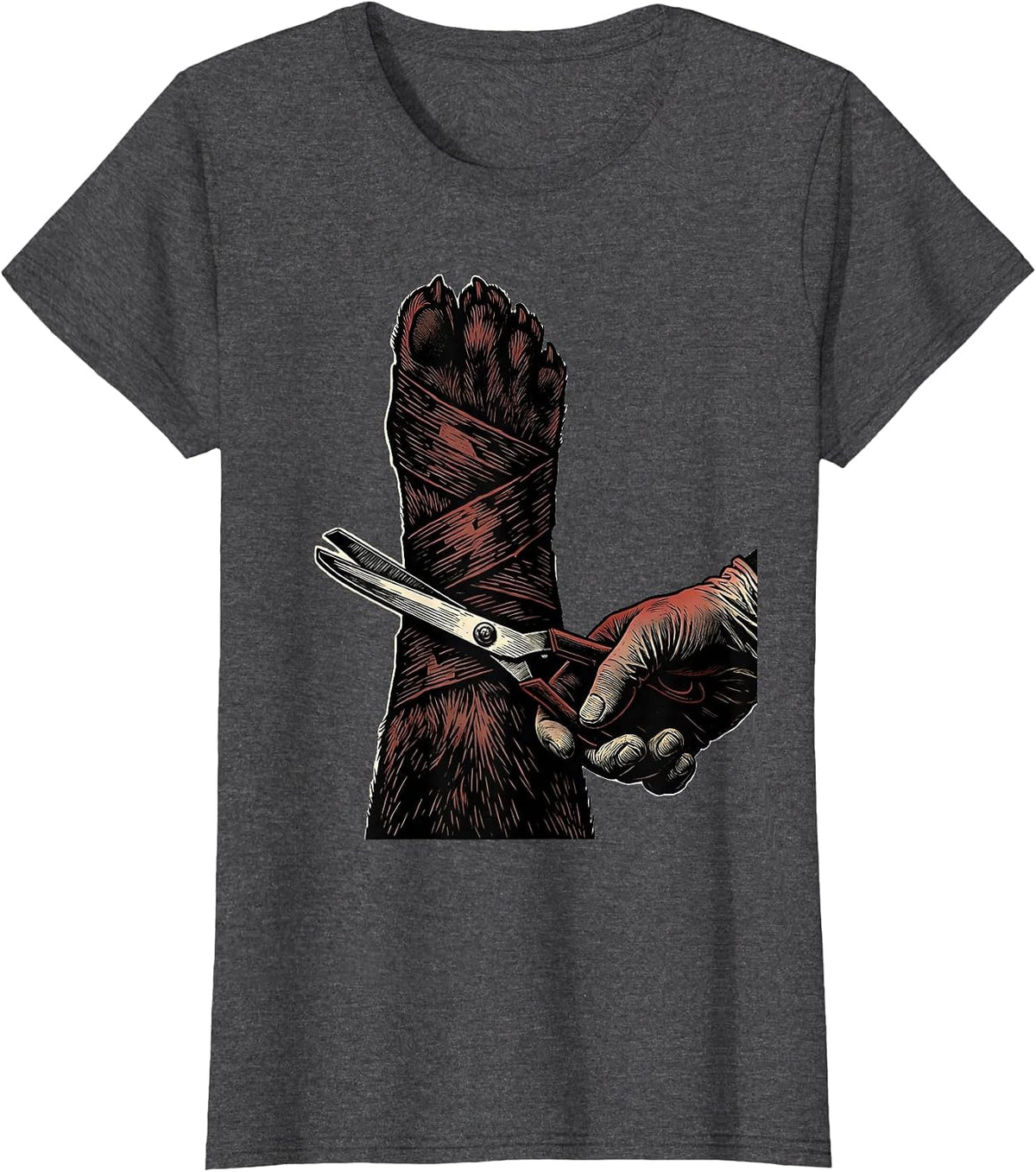 Women's Bandaged Paw Vet Tech Humor Animal Care Worker T-Shirt - Dark Heather Grey
